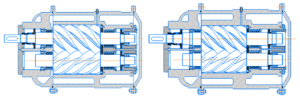 Рисунок 1. Эскизы винтовых компрессоров установки а) компрессор первой ступени компримирования; б) компрессор второй ступени компримирования